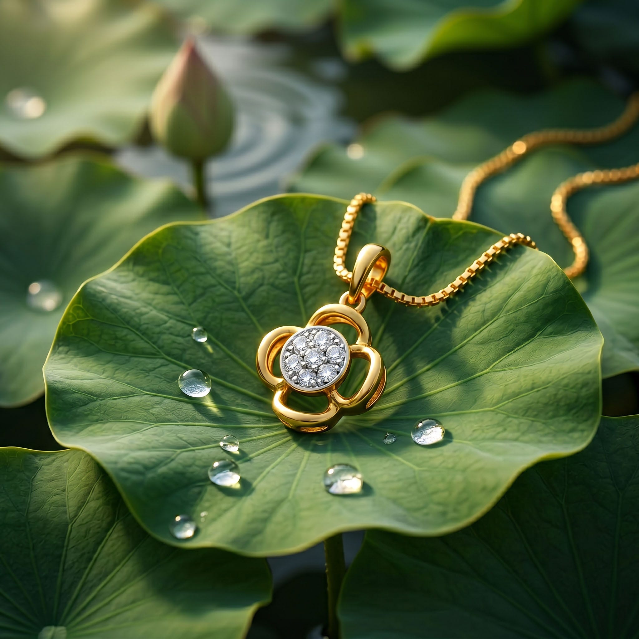 Sterling silver lotus pendant with chain