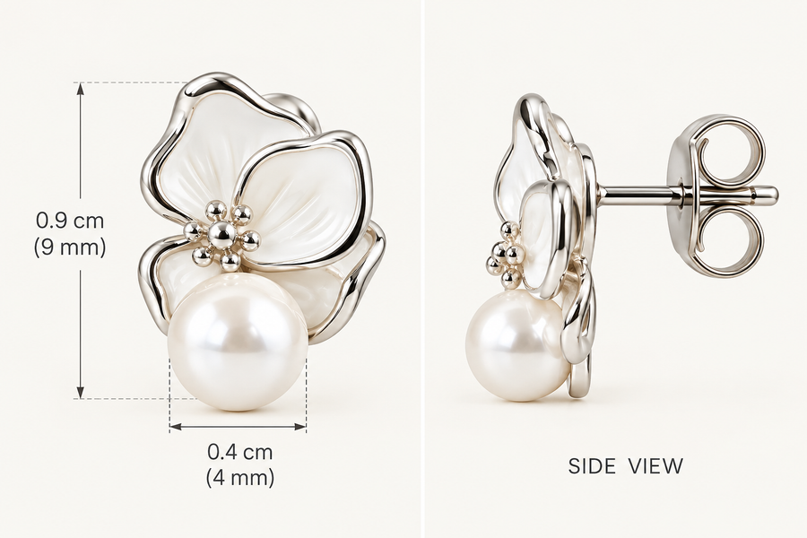 Pearl Petal Stud Earrings in Silver - view 3