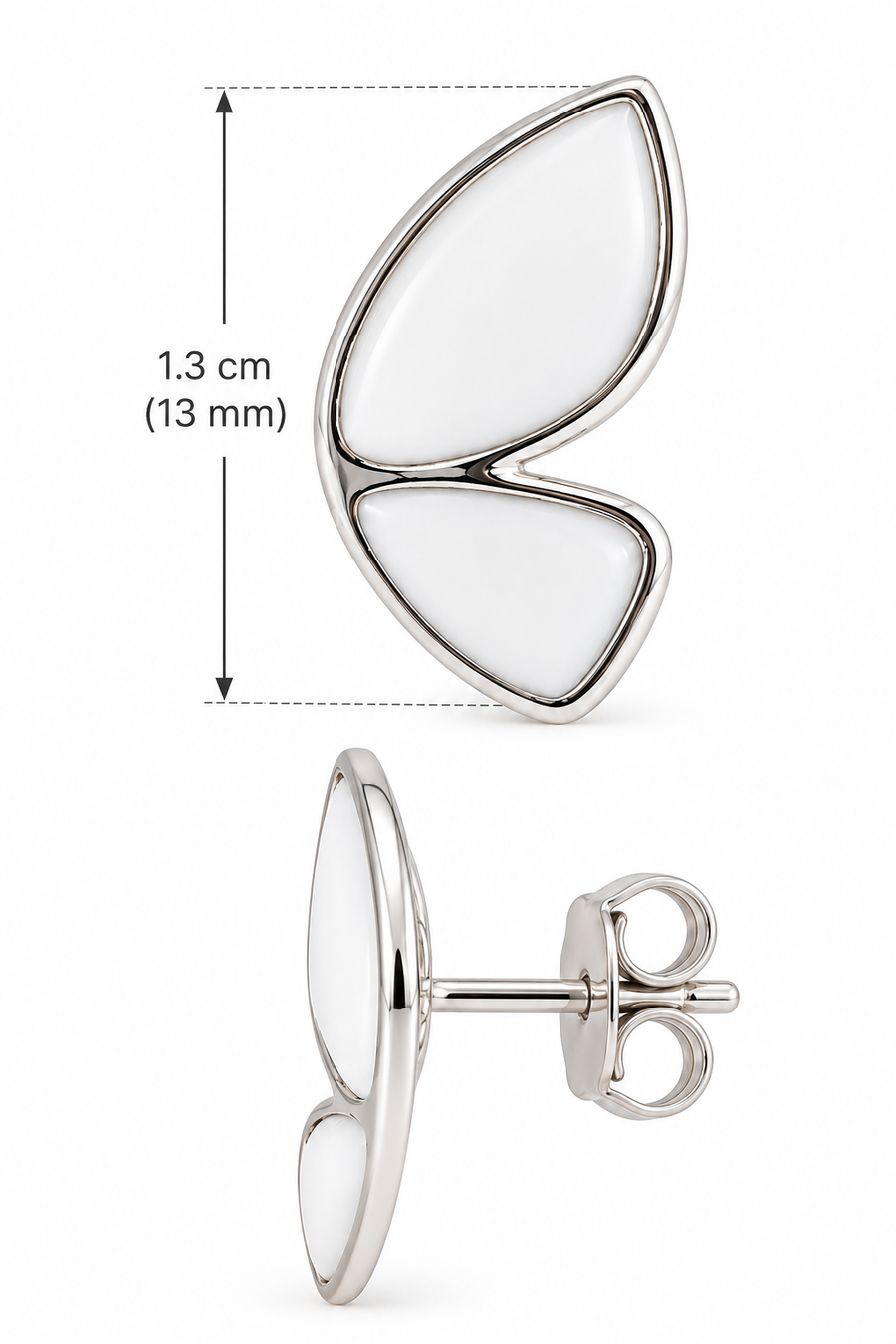 Petal Flutter Silver Stud Earrings - dimensions