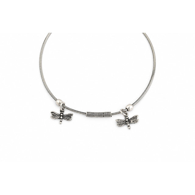 Dragonfly Charm Snake Chain Anklet laid flat showing its full shape