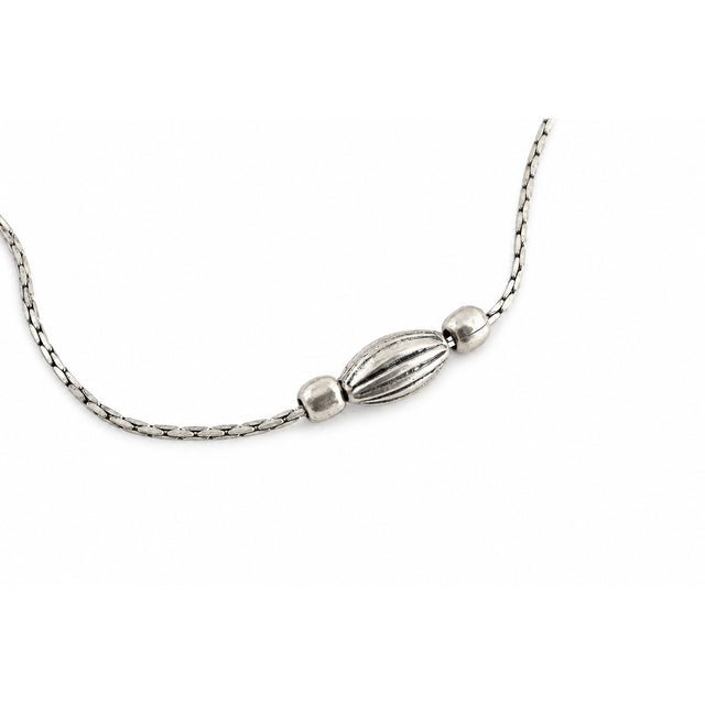 Close-up of the Oxidised Silver Oval Bead Anklet