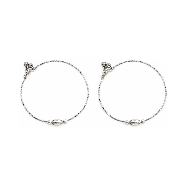 Oxidised Silver Oval Bead Anklet