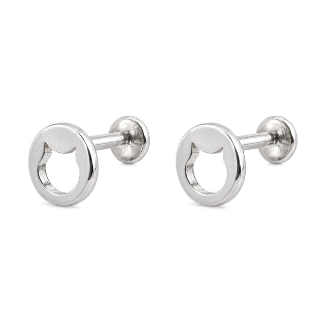 Cat Silhouette Rhodium Stud Earrings