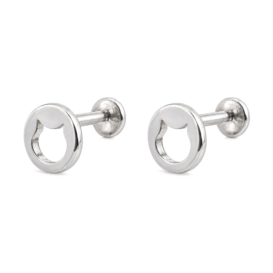 Cat Silhouette Rhodium Stud Earrings - view 4
