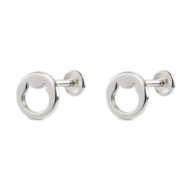 Cat Silhouette Rhodium Stud Earrings