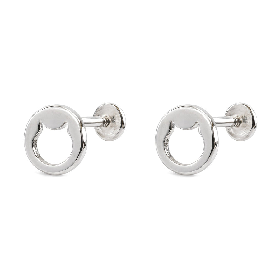Cat Silhouette Rhodium Stud Earrings