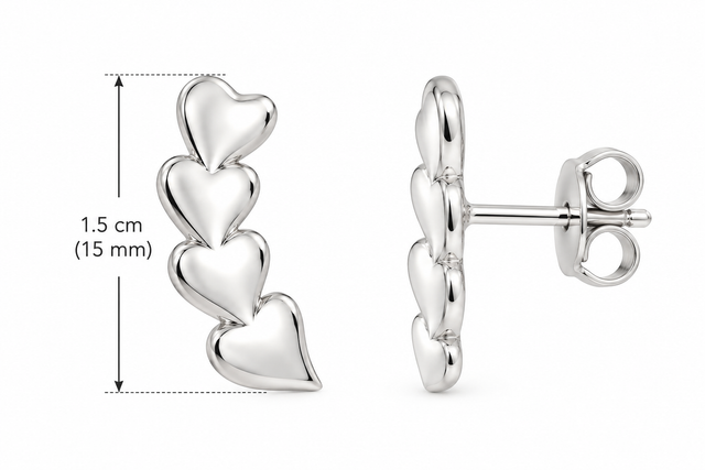 Four Heart Rhodium-Plated Stud Earrings