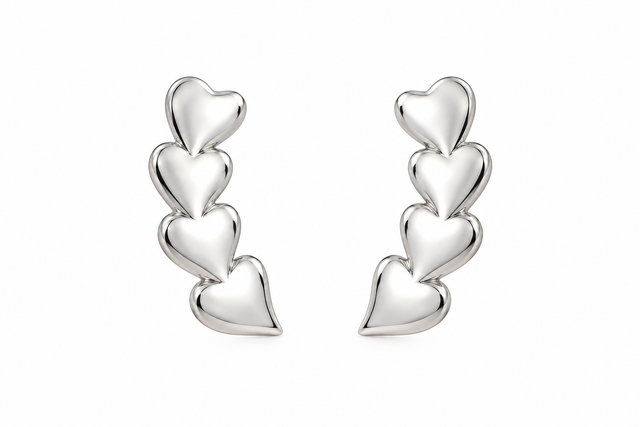Four Heart Rhodium-Plated Stud Earrings