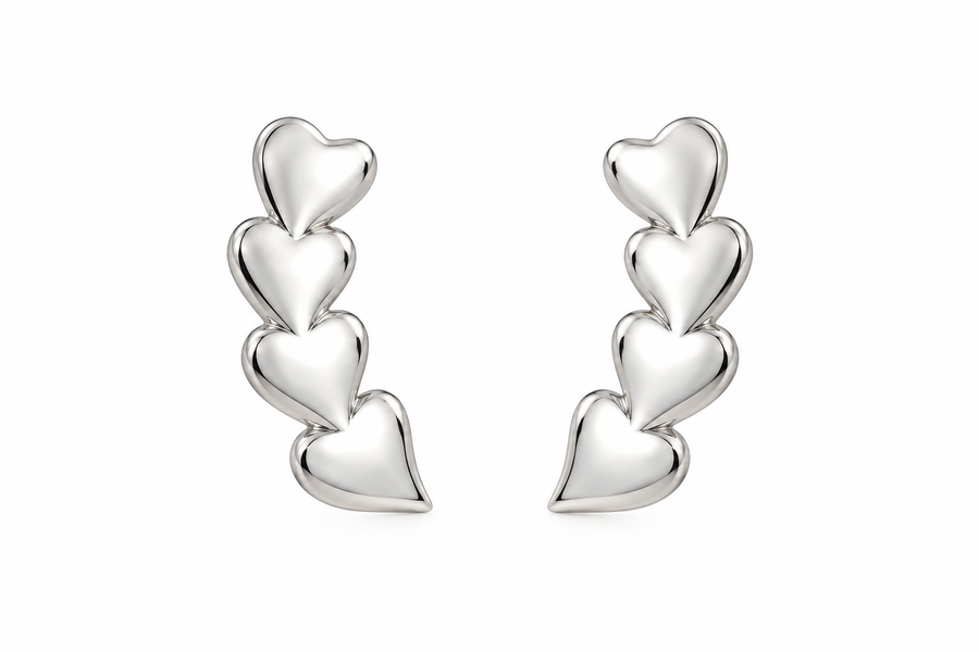 Four Heart Rhodium-Plated Stud Earrings