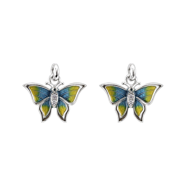 Blue Green Enamel Butterfly Stud Earrings