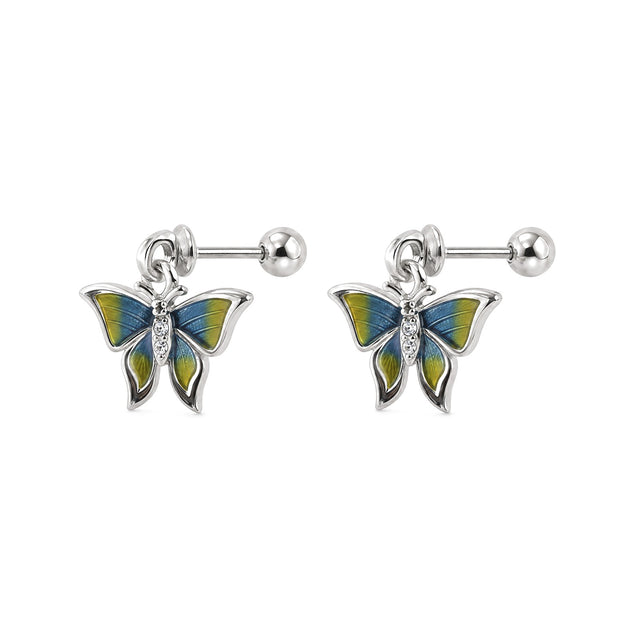 Blue Green Enamel Butterfly Stud Earrings