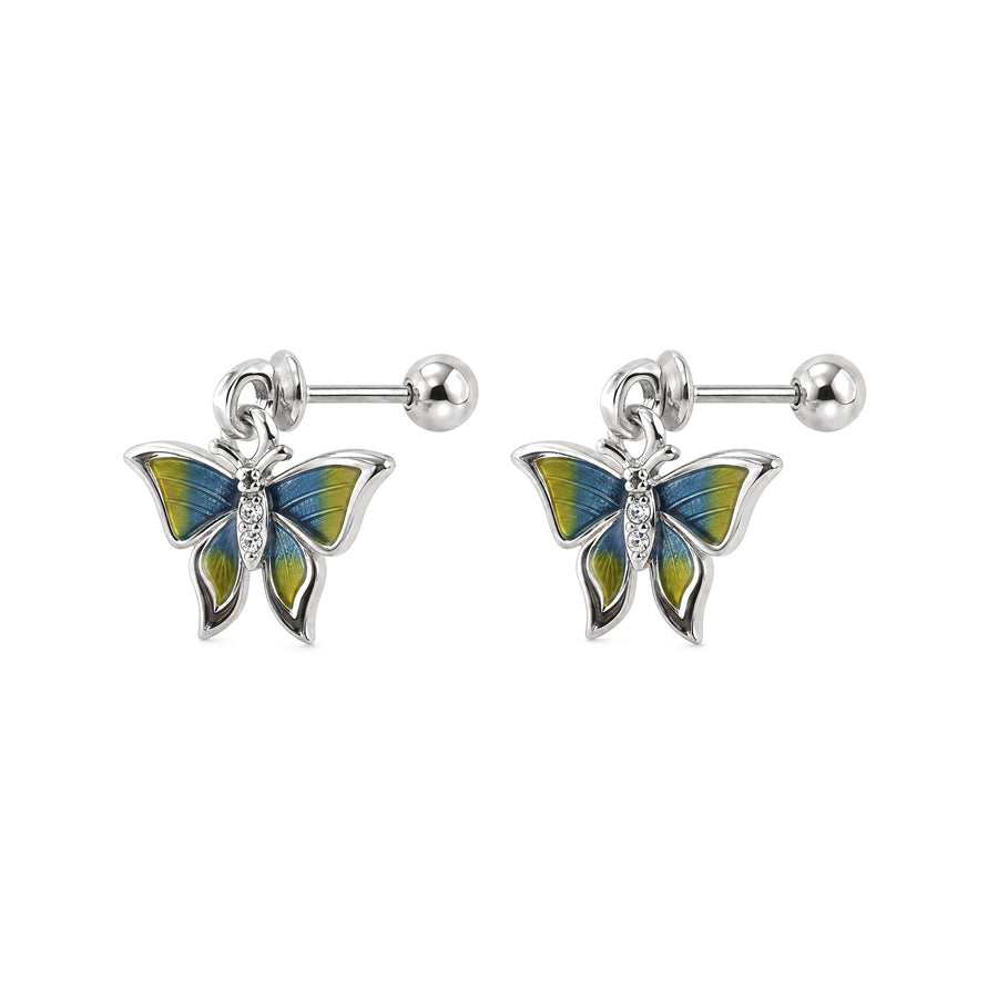 Blue Green Enamel Butterfly Stud Earrings - view 3