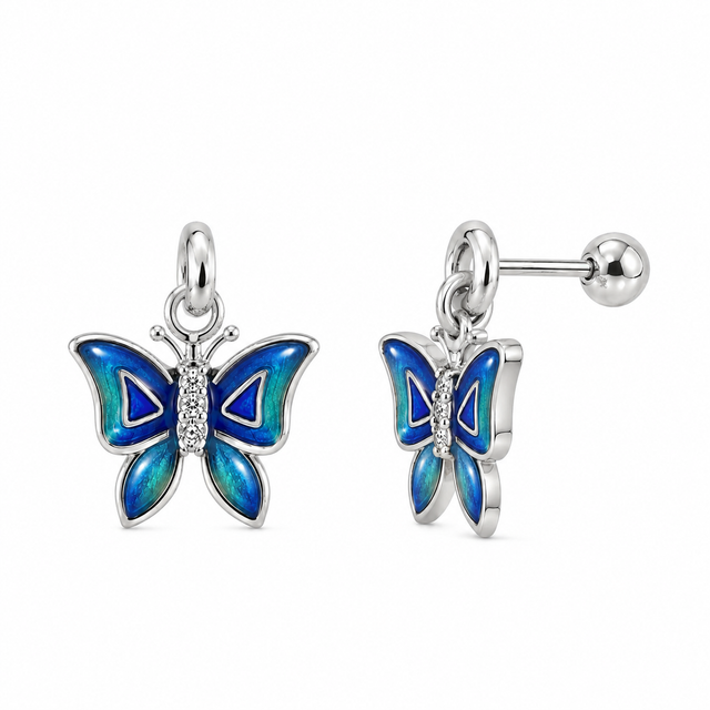 Blue Enamel Butterfly Stud Earrings
