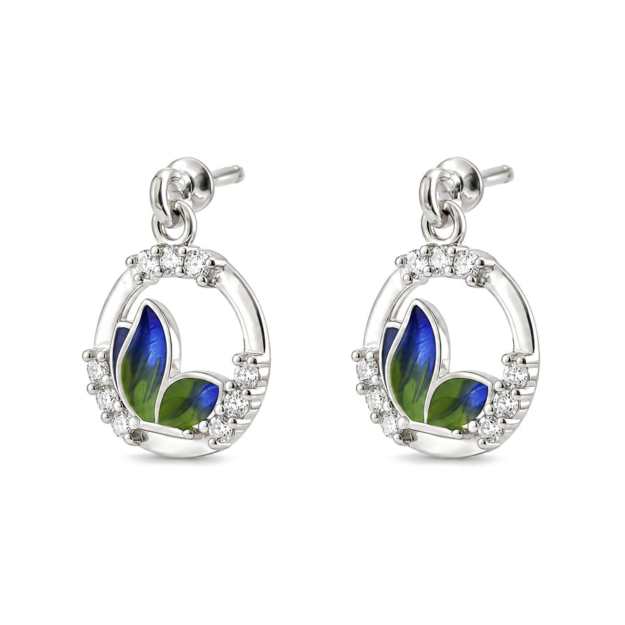 Blue Green Enamel Floral Drop Earrings - view 3