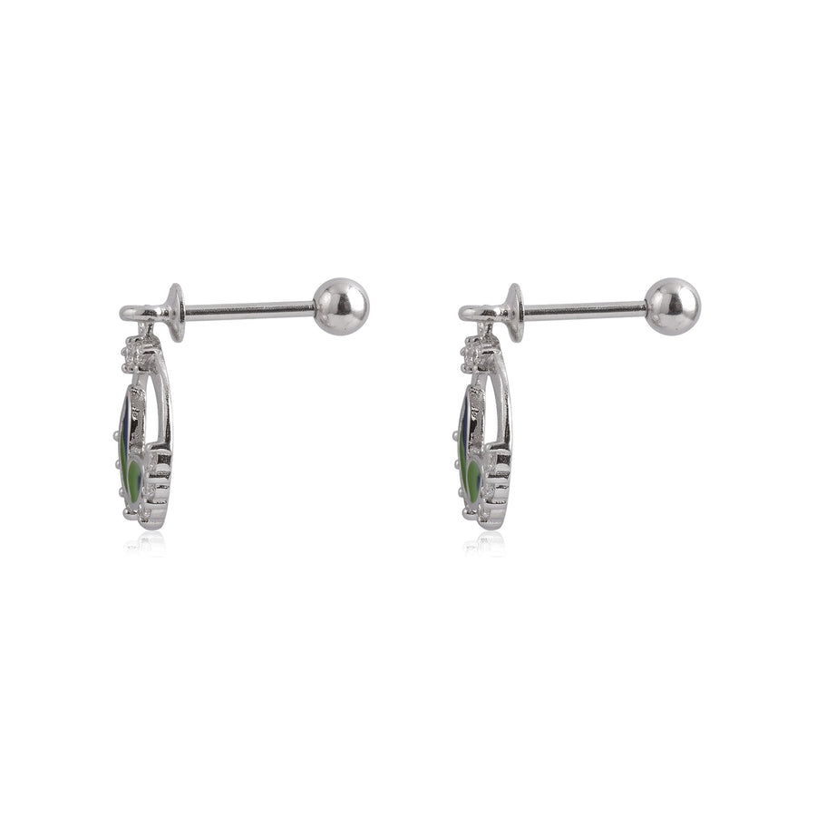 Blue Green Enamel Floral Drop Earrings - view 4