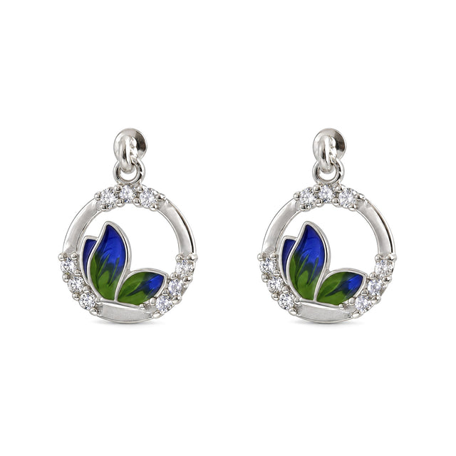 Blue Green Enamel Floral Drop Earrings
