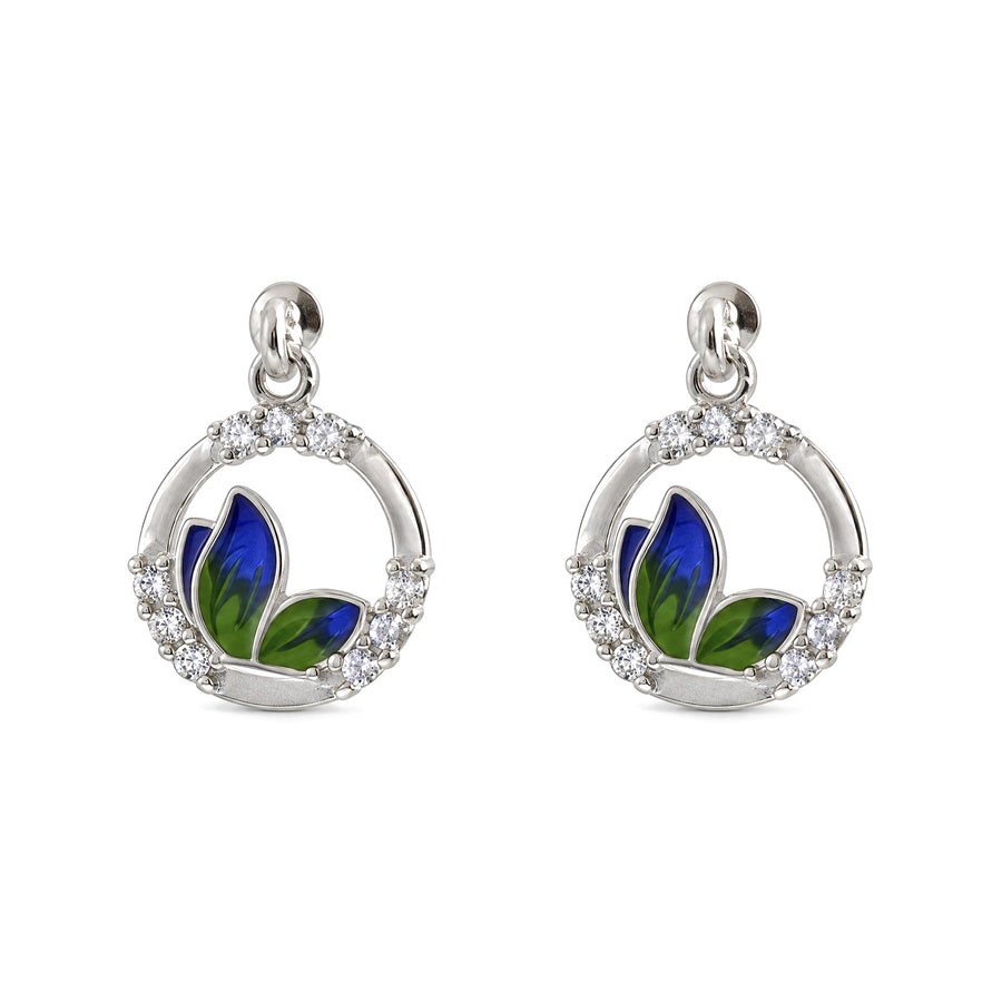 Blue Green Enamel Floral Drop Earrings