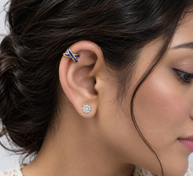 Model wearing Enamel Crossover Ear Cuffs