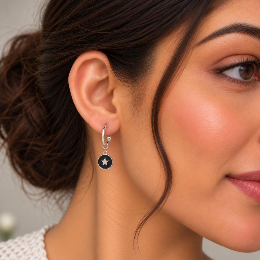 Star Charm Enamel Hoop Earrings - view 5