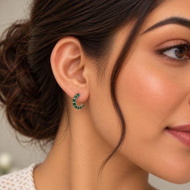 Model wearing Enamel Segment Hoop Earrings