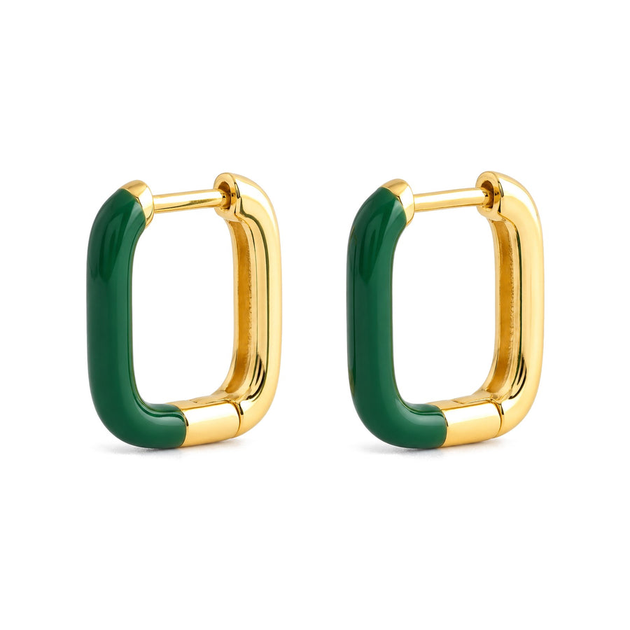 Green Enamel Rectangle Huggie Earrings - view 3