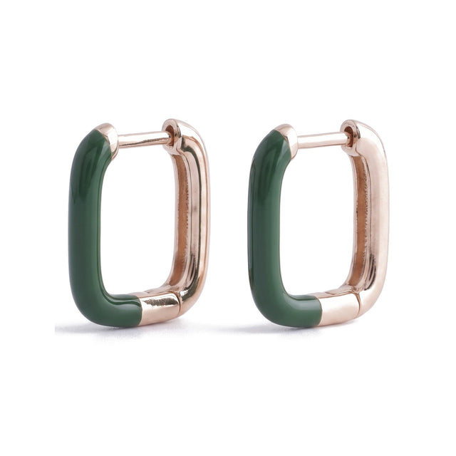 Green Enamel Rectangle Huggie Earrings