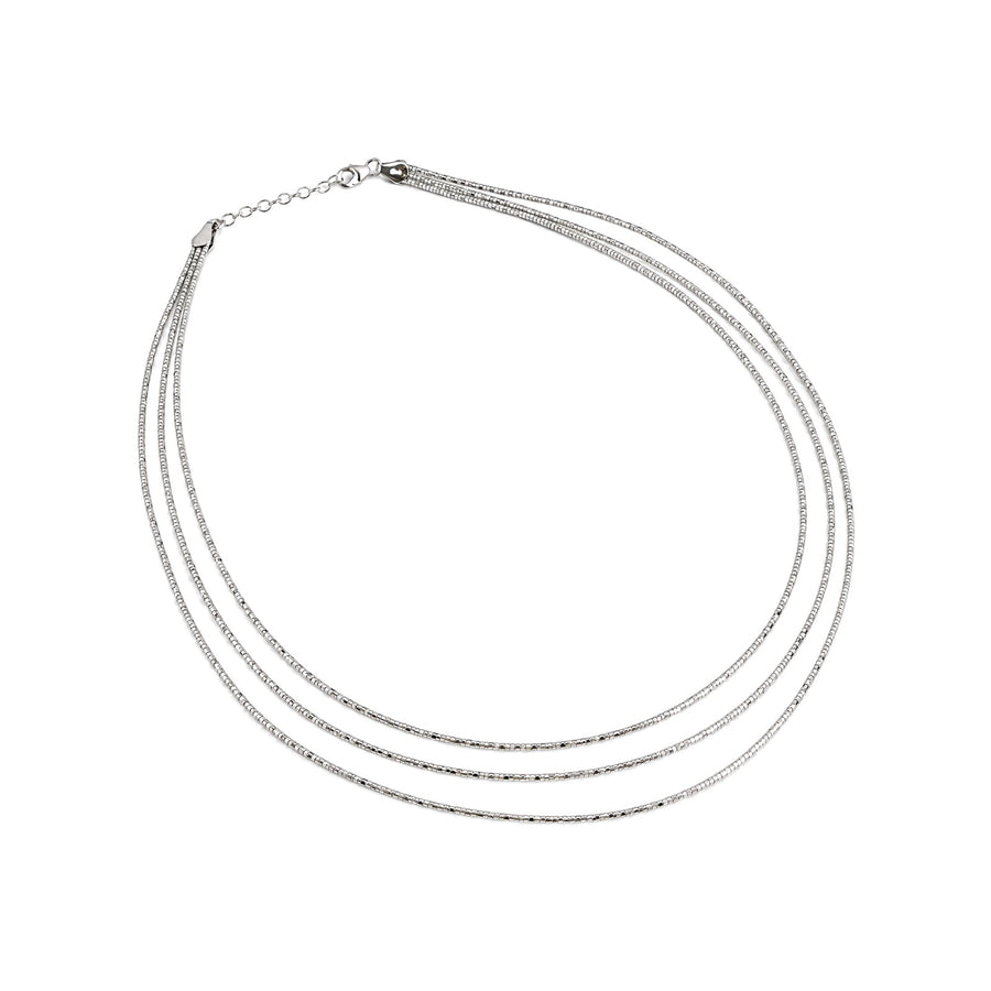 Italian triple-strand rhodium-plated 925 sterling silver necklace