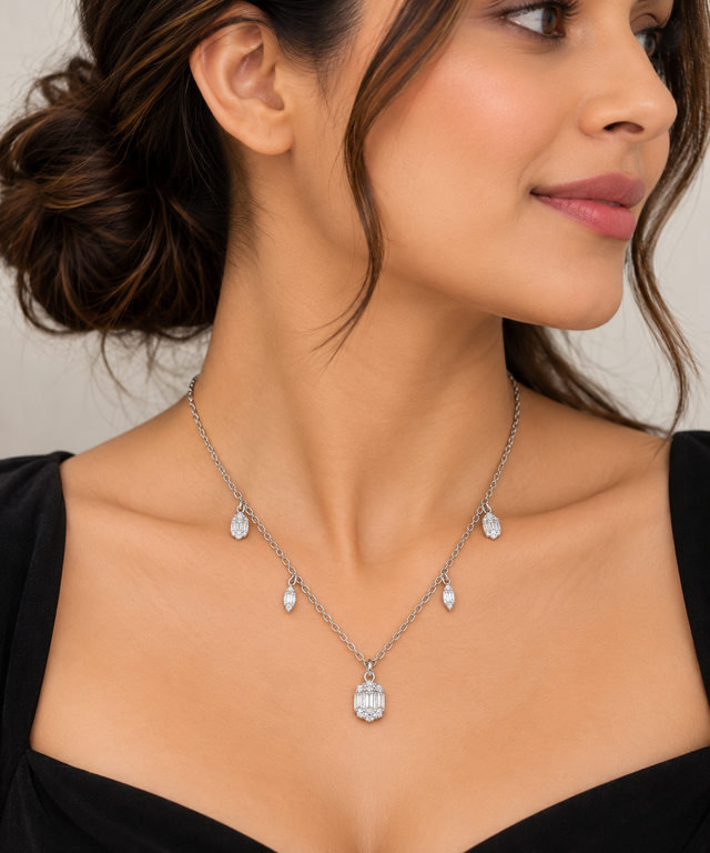 Model wearing CZ Drop Chain Necklace