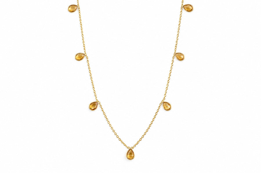 Citrine Teardrop Necklace with faceted golden stones