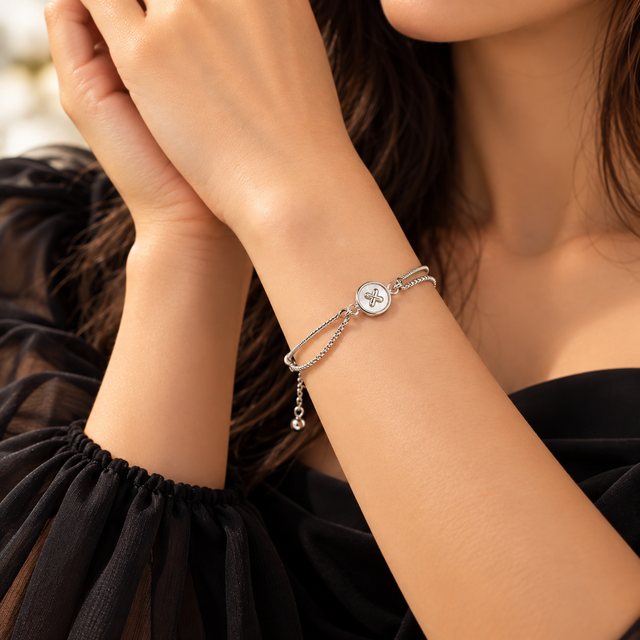 Model wearing MOP & Zircon Double-Layer Adjustable Bracelet