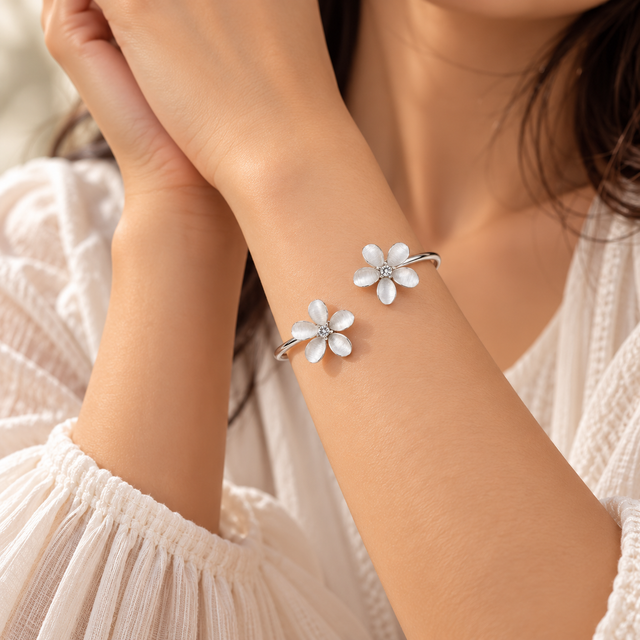 Model wearing Cat's Eye Petal Bracelet
