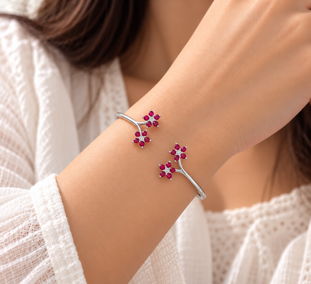 Model wearing Floral Cluster Cuff Bracelet