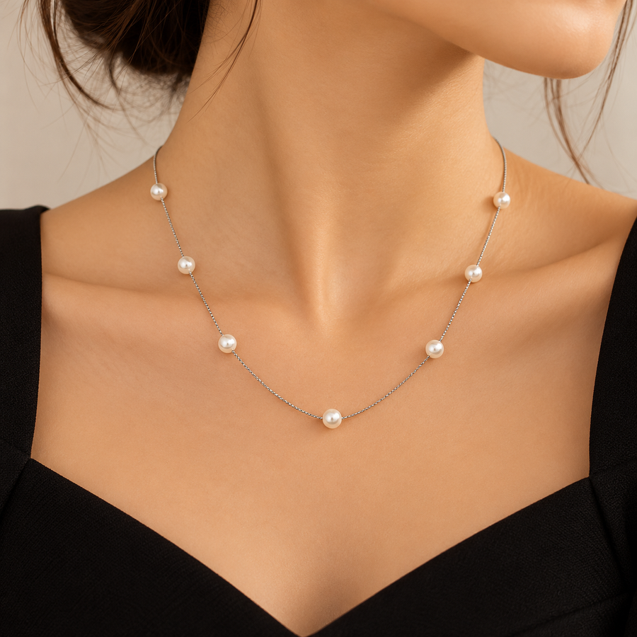 Model wearing Pearl Bead Necklace