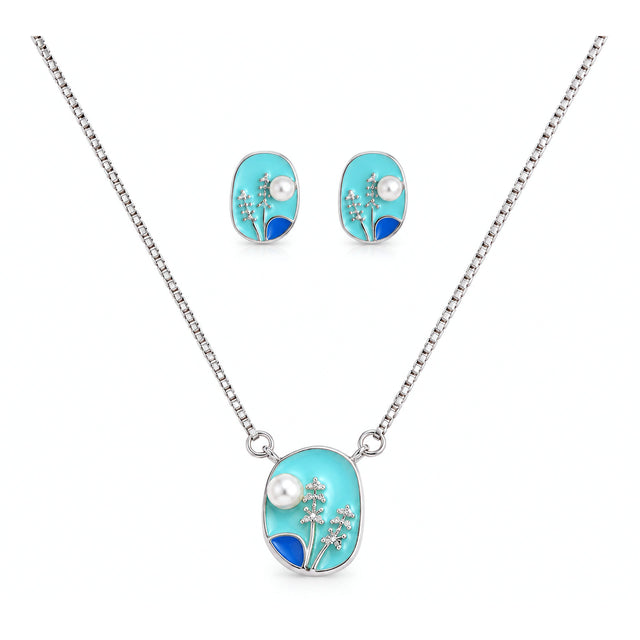 Aqua Pearl Botanical Jewellery Set
