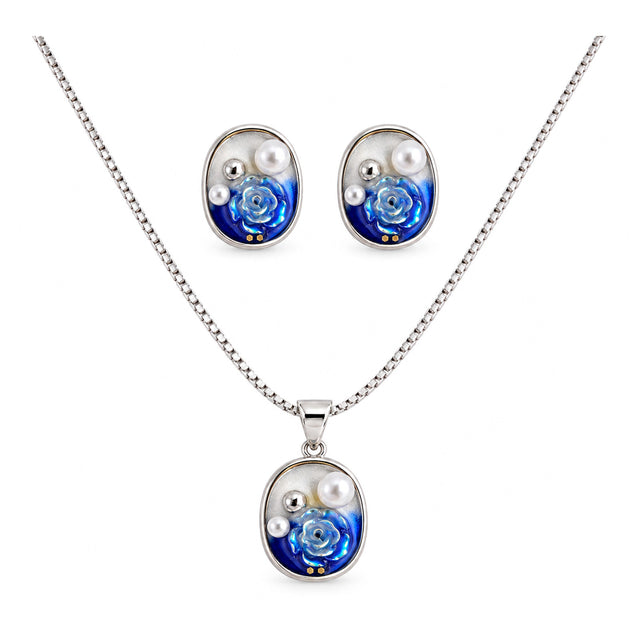 Blue Rose Pearl Jewellery Set