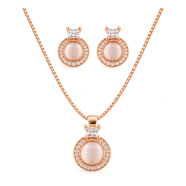 Cat's Eye Halo Rose Gold Jewellery Set