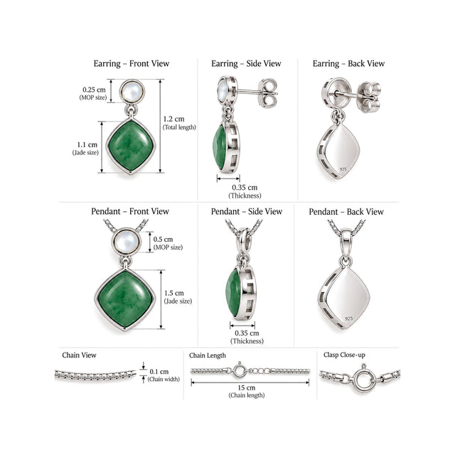 Jade Teardrop Jewellery Set with green drops and moonstone accents