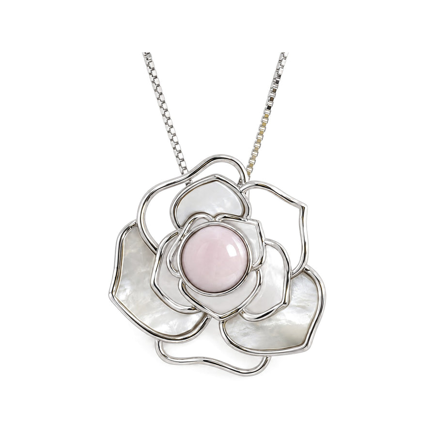 Rose Bloom Shell Necklace pendant, close-up