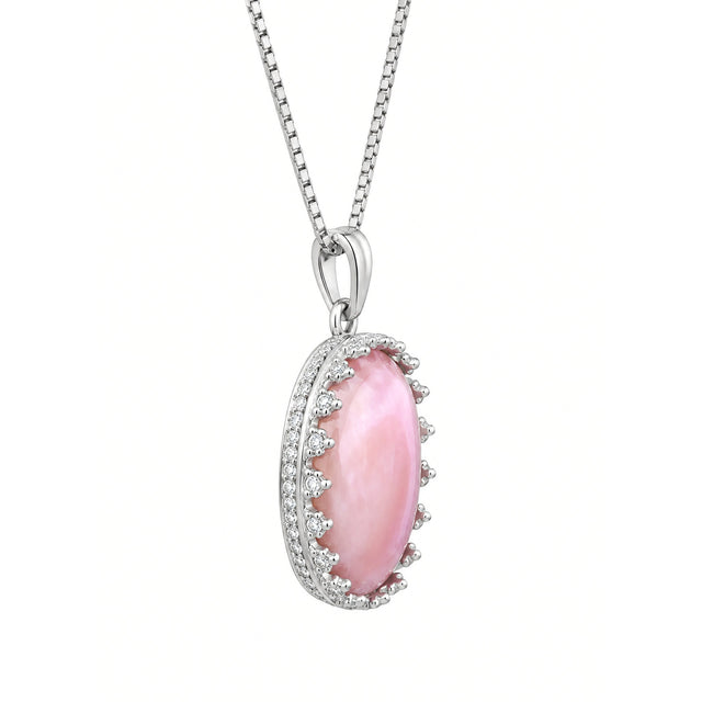 Side view of the Queen Conch shell pendant in its silver-tone setting