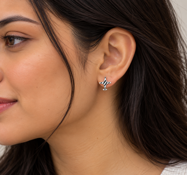 Model wearing Airplane Enamel Stud Earrings