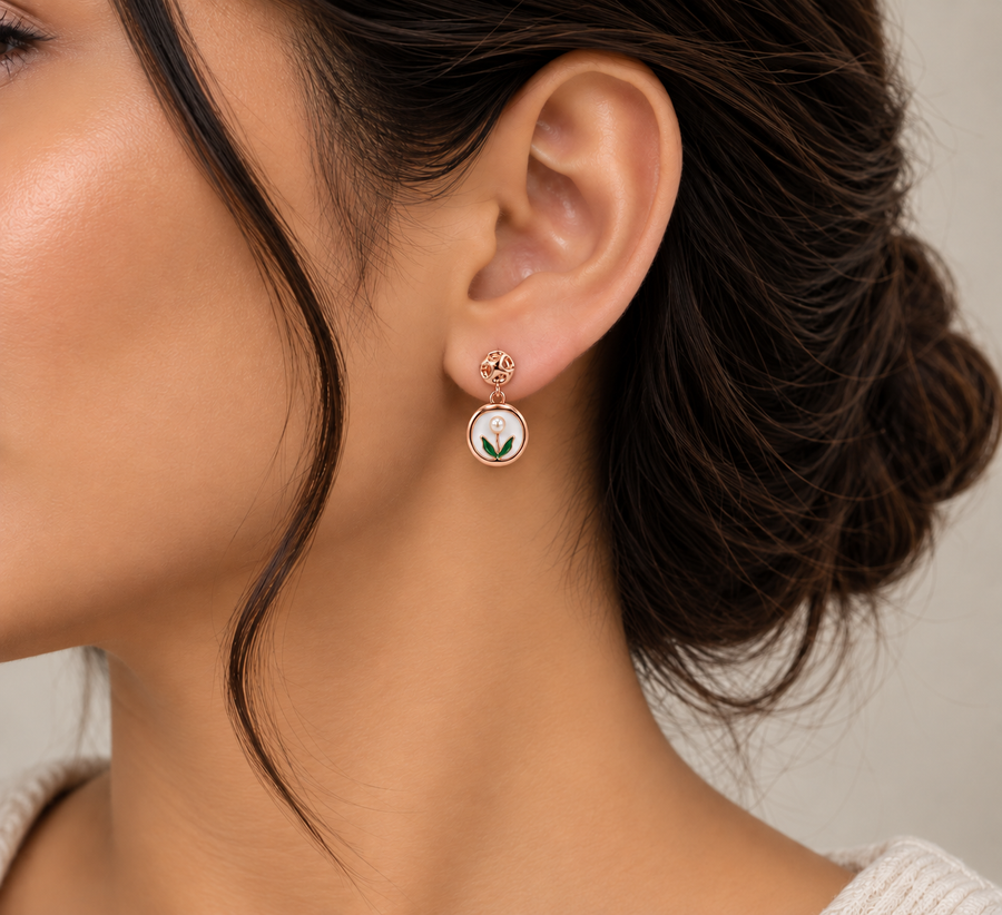 Tulip Pearl Drop Earrings - view 6