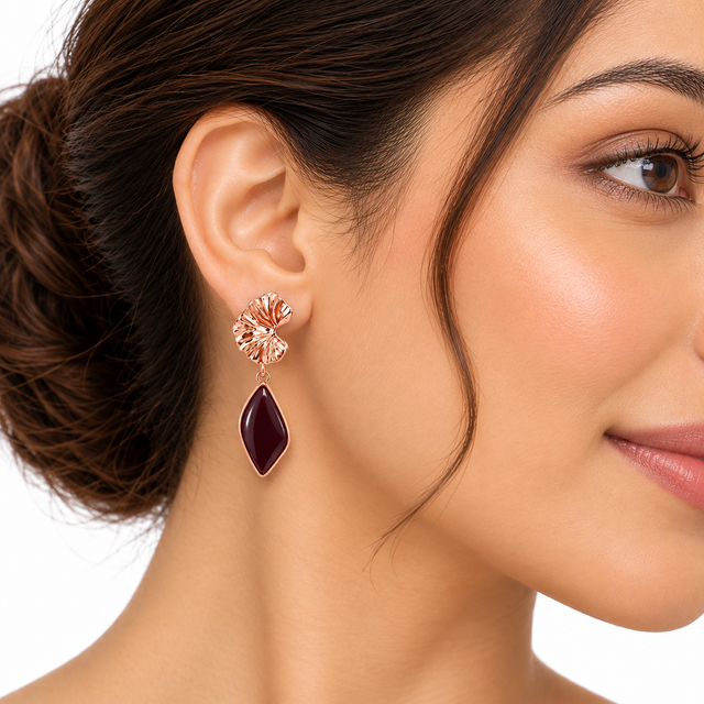 Mocha Petal Drop Ceramic Earrings