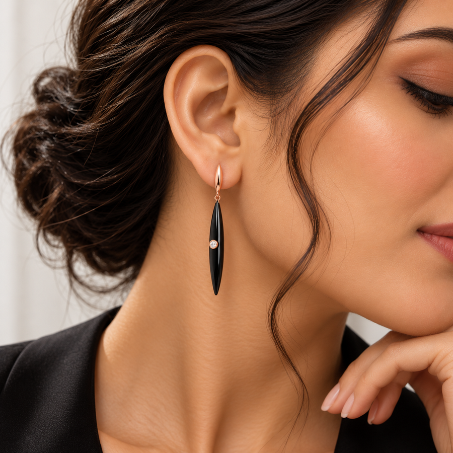 Black Ceramic Drop Earrings - view 6
