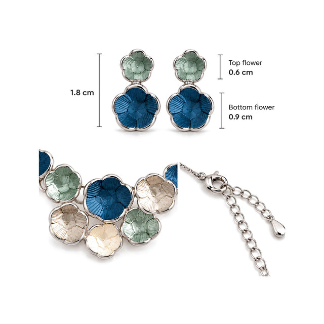 Meadow Bloom multicoloured enamel floral necklace and earrings set