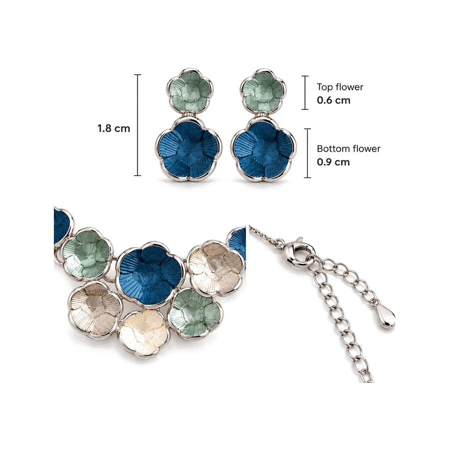 Meadow Bloom multicoloured enamel floral necklace and earrings set