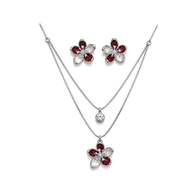 Crimson Bloom Floral Necklace Set