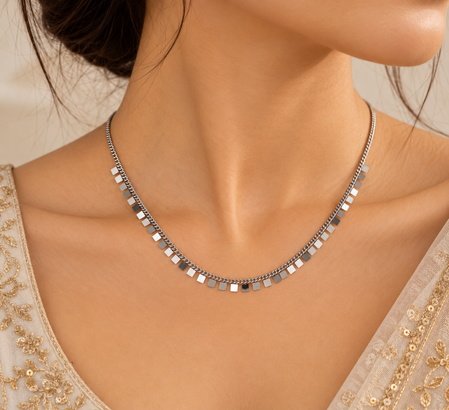 Model wearing Square Drift Necklace
