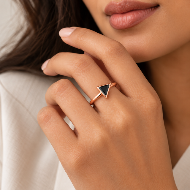 Triangle Black Enamel Ring - view 5