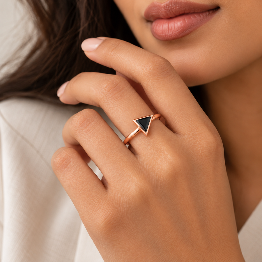 Triangle Black Enamel Ring - view 5