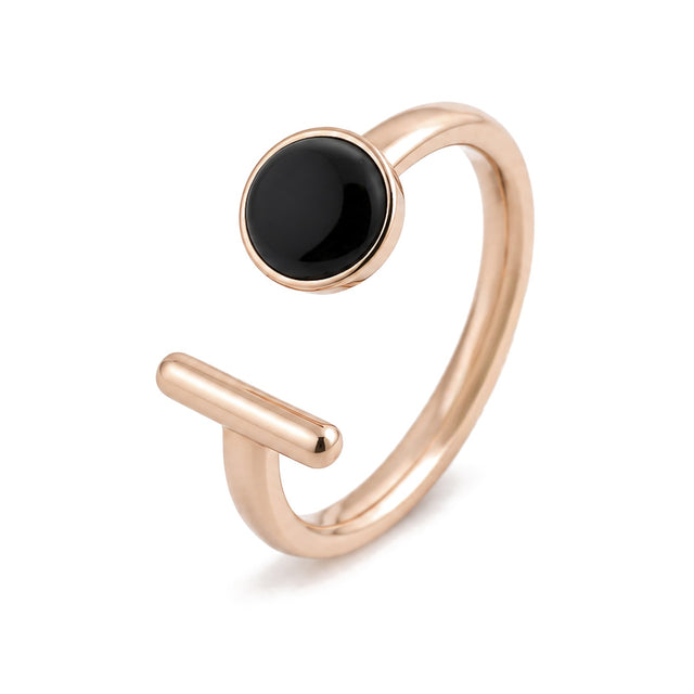 Black Enamel Circle Bar Ring